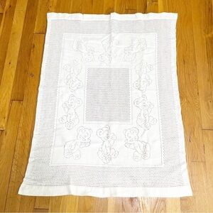 Vintage Yellow Knit Baby Throw Blanket Bear Rat